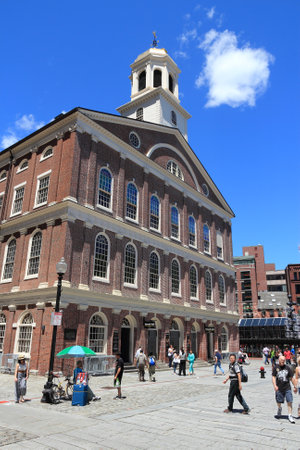 BOSTON, USA - JUNE 9, 2013: People visit Faneuil Hall in Boston. Boston is the most populous city in Massachusetts with 636,000 people in city proper and 4.5 million people in urban area.のeditorial素材
