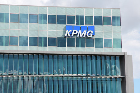 BERLIN, GERMANY - AUGUST 27, 2014: KPMG building in Berlin. KPGM is one of Big Four auditor companies. It had $23.4bn revenue and 155,000 employees in 2013.のeditorial素材