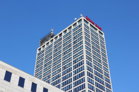 KATOWICE, POLAND - SEPTEMBER 5, 2014: Altus tower in Katowice, Poland. The 125 m tall hotel and office building is the 14th tallest in Poland (2014).のeditorial素材