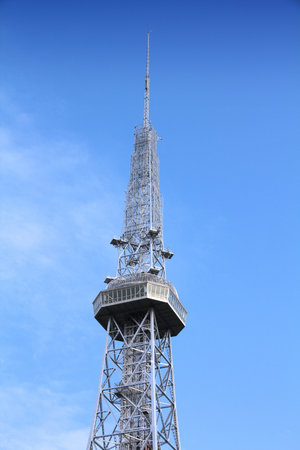 NAGOYA, JAPAN - MAY 3, 2012: Nagoya TV Tower in Nagoya, Japan. The building was finished in 1954, is 180m tall and is one of Nagoya landmarks.のeditorial素材