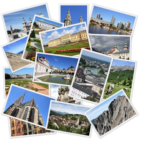 Photo collage from Austria. Collage includes major cities like Vienna, Salzburg, Innsbruck and Linz. Also Tirol Alps landscapes.の写真素材