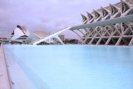 VALENCIA, SPAIN - OCTOBER 9, 2010: People visit City of Arts and Sciences in Valencia, Spain. Opened in 1998, it was designed by Santiago Calatrava and Felix Candela.のeditorial素材