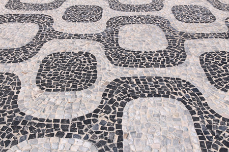 Brazil - Rio de Janeiro. Famous Ipanema sidewalk pattern background.のeditorial素材