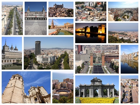 Photo collage from Spain. Collage includes major landmarks like Barcelona, Madrid, Valencia, Malaga, Toledo and Girona.の写真素材