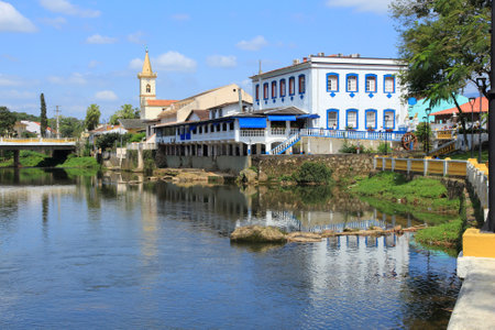 Brazil - colonial town of Morretes in the state of Parana. Old townscape with river reflection.のeditorial素材