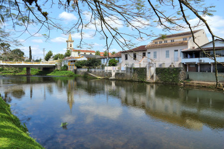 Brazil - colonial town of Morretes in the state of Parana. Old townscape with river reflection.のeditorial素材