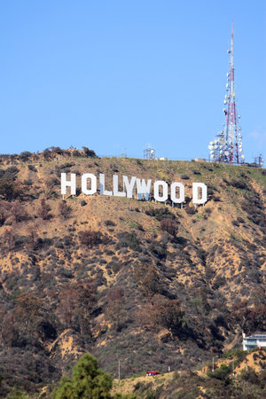 LOS ANGELES, USA - APRIL 5, 2014: Hollywood Sign in Los Angeles. The sign was originally created in 1923 and is a Los Angeles Historic-Cultural Monument.のeditorial素材
