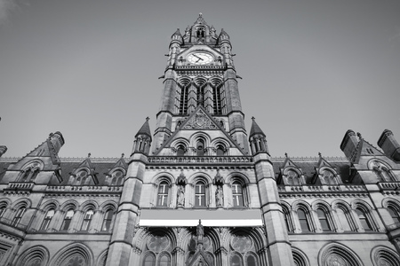 Manchester City Hall in North West England (UK). Black and white tone - retro monochrome color style.の写真素材