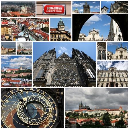 Photo collage from Prague, Czech Republic. Collage includes major landmarks like the cathedral, castle and Vltava River.の写真素材