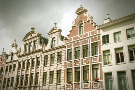 Belgian capital city - Brussels, Belgium. Old townhouses. Cross processed color tone - retro filtered style.のeditorial素材