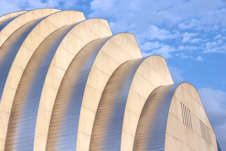 KANSAS CITY, USA - JUNE 25, 2013: Kauffman Center for the Performing Arts building in Kansas City, Missouri. Famous building was completed in 2011 and is an example of Structural Expressionism.のeditorial素材