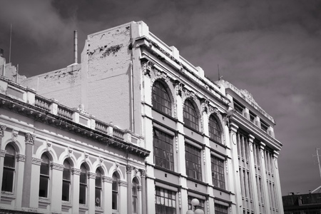 Invercargill, New Zealand. Old, beautiful colonial architecture of Southland region. Black and white tone - retro monochrome color style.の写真素材