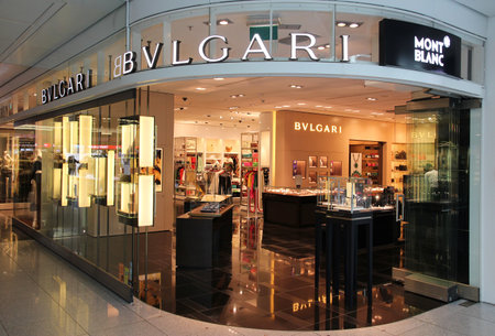 MUNICH, GERMANY - APRIL 1, 2014: Bulgari store at Munich International Airport in Germany. Bulgari is a luxury jewelry company founded in 1884. It has some 300 stores around the world.のeditorial素材