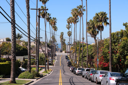 SANTA MONICA, UNITED STATES - APRIL 6, 2014: Street view in Santa Monica, California. As of 2012 more than 7 million visitors from outside of LA county visited Santa Monica annually.のeditorial素材