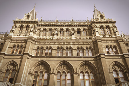 Vienna, Austria - famous City Hall building. Retro color style - cross processed filtered colors tone.のeditorial素材