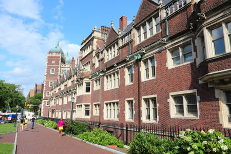 PHILADELPHIA, USA - JUNE 11, 2013: People walk in campus of Pennsylvania State University in Philadelphia. Penn State dates back to 1855 and as of 2013 had endowment of $2.95 billion.のeditorial素材