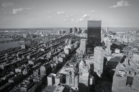Boston, Massachusetts in the United States. City skyline aerial view. Black and white tone - retro monochrome color style.の写真素材
