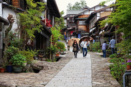 MAGOME, JAPAN - MAY 2, 2012: People visit old town of Magome. Magome-juku was a historic post town...