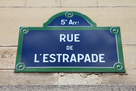 Paris, France - Rue de l'Estrapade old street sign.の写真素材