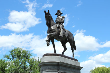 BOSTON, USA - JUNE 9, 2013: George Washington statue in famous Public Garden in Boston. Public...