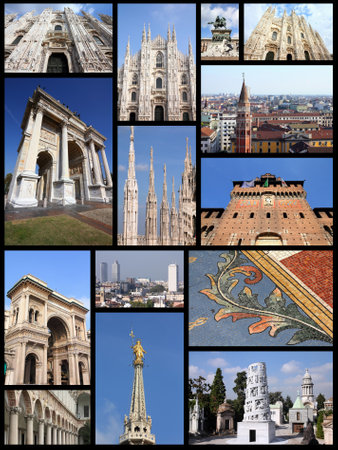 Photo collage from Milan, Italy. Collage includes major landmarks like the cathedral, castle and university.のeditorial素材