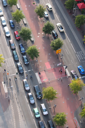 BERLIN, GERMANY - AUGUST 26, 2014: People drive in Berlin. Berlin is Germany's largest city with population of 3.5 million.のeditorial素材