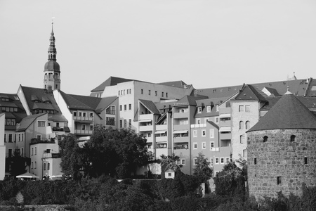 Bautzen, Old Town in Germany. Black and white toned photo.の写真素材