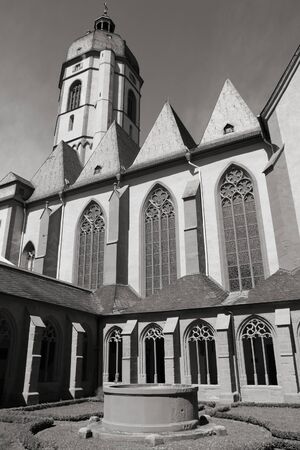 Mainz - town in Rhineland-Palatinate region of Germany. Collegiate Church of St. Stephan. Black and white toned photo.の写真素材