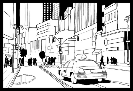 Times Square sketch - New York City illustration.のイラスト素材