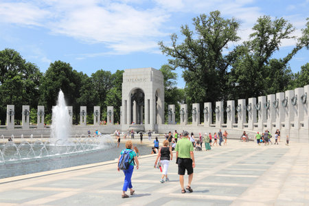 WASHINGTON, USA - JUNE 13, 2013: People visit National World War II Memorial in Washington DC. 18.9 million tourists visited capital of the United States in 2012.のeditorial素材