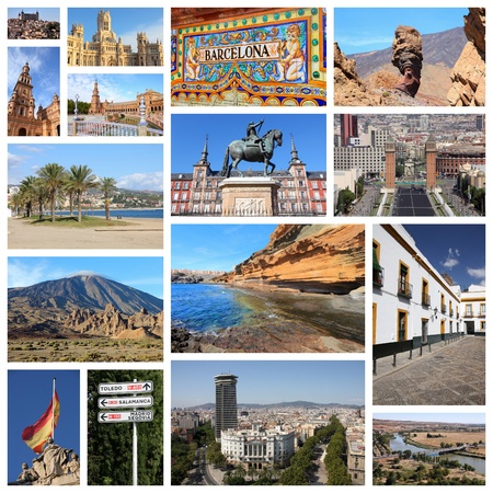 Travel collage from Spain. Collage includes famous places like Madrid, Barcelona, Toledo, Seville, Malaga and Tenerife.の写真素材