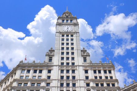 CHICAGO, USA - JUNE 28, 2013: Wrigley Building in Chicago. The building was completed in 1924 and is 130m tall. It is clad in glazed terra-cotta.のeditorial素材
