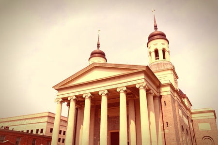 Baltimore, Maryland in the United States. Baltimore Basilica church. Cross processing color style - retro filtered tone.の写真素材