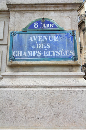 Paris, France - Champs Elysees street sign. One of the most famous streets in the world.のeditorial素材