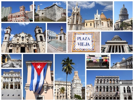 Havana, Cuba photos collage - travel memories photo collection. Images of Capitolio, the cathedral and colonial architecture.の写真素材