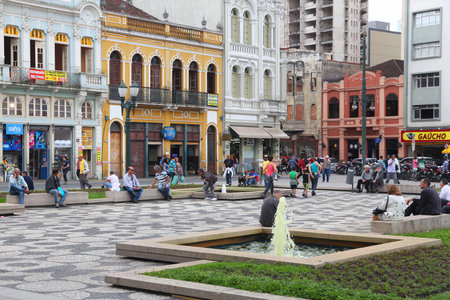 CURITIBA, BRAZIL - OCTOBER 7, 2014: People shop in Curitiba, Brazil. Curitiba is the 8th most populous city of Brazil with 1.76 million inhabitants.のeditorial素材