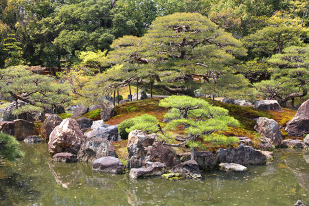 Japanese garden in Kyoto, Japan. Ninomaru Garden of Nijo Castle.のeditorial素材