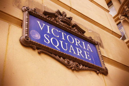 Birmingham - Victoria Square sign. West Midlands, England. Cross processing color tone - filtered retro style.のeditorial素材