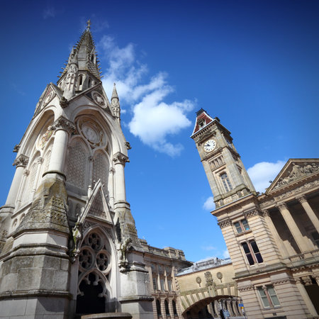 Birmingham - Chamberlain Memorial and Museum and Art Gallery with famous Big Brum clock tower. West Midlands, England.のeditorial素材