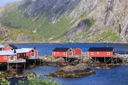 Lofoten archipelago in Norway. Nusfjord fishing village in Flakstadoya island.の写真素材