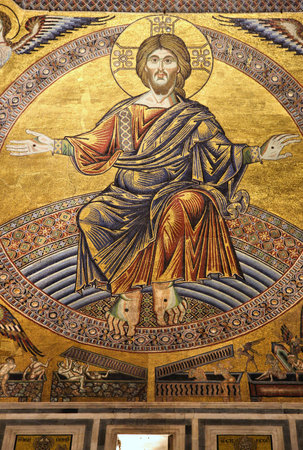 FLORENCE, ITALY - MAY 1, 2015: Interior view of the Baptistery of Saint John in Florence, Italy. The landmark features Florentine Romanesque style and has mosaics by Jacopo Torriti.のeditorial素材