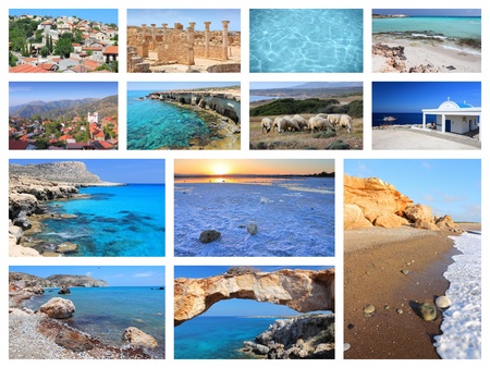 Cyprus travel photo collage - images collection with monuments, Kavo Greko, Paphos and beaches.の写真素材