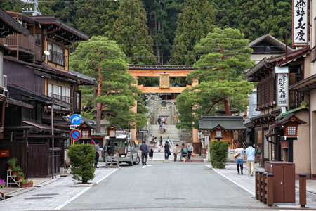 TAKAYAMA, JAPAN - APRIL 29, 2012: People visit the Old Town in Takayama, Japan. Takayama is among top 25 tourism destinations in Japan according to Japan-Guide.com.のeditorial素材