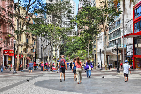 SAO PAULO, BRAZIL - OCTOBER 6, 2014: People visit downtown Sao Paulo. With 21.2 million people Sao Paulo metropolitan area is the 8th most populous in the world.のeditorial素材