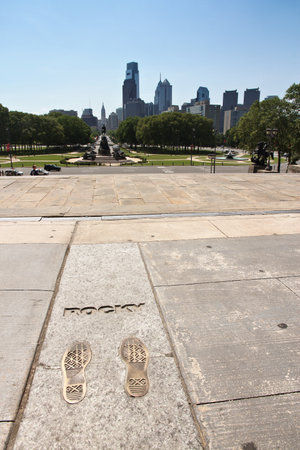 PHILADELPHIA, USA - JUNE 12, 2013: Rocky Steps monument in Philadelphia. The monument commemorates acclaimed movie Rocky from 1976.のeditorial素材