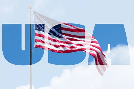 USA sign - United States country name with background photo.