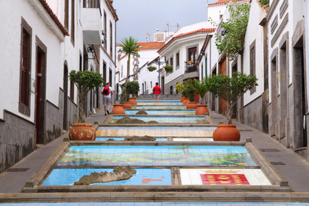 GRAN CANARIA, SPAIN - NOVEMBER 29, 2015: People visit Firgas Old Town in Gran Canaria, Spain. Canary Islands had record 12.9 million visitors in 2014.のeditorial素材