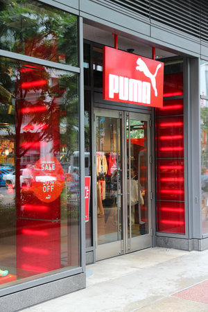CHICAGO, USA - JUNE 26, 2013: Puma sportswear store at Magnificent Mile in Chicago. The Magnificent Mile is one of most prestigious shopping districts in the United States.のeditorial素材