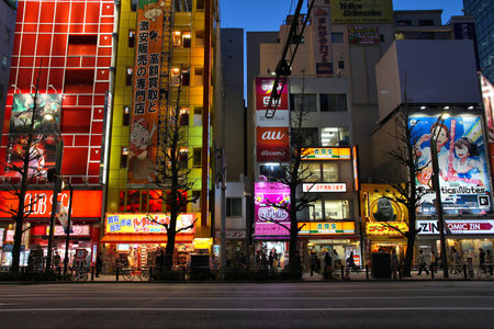 TOKYO, JAPAN - APRIL 12, 2012: People visit Akihabara shopping area in Tokyo. Stores in Akihabara are considered one of best electronics shopping destination in the world (TripAdvisor).のeditorial素材