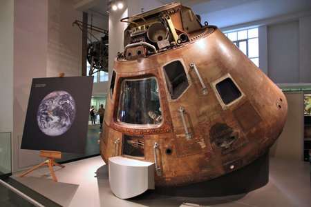 LONDON, UK - MAY 14, 2012: Visitors admire Apollo 10 space capsule at Science Museum in London. With almost 2.8 million annual visitors it is the 5th most visited museum in the UK.のeditorial素材